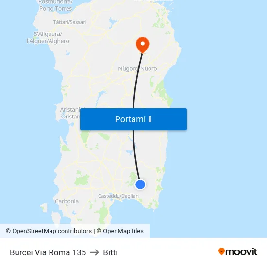 Burcei Via Roma 135 to Bitti map