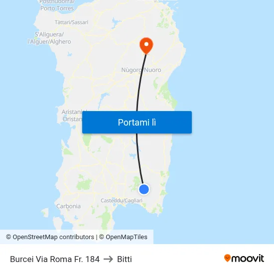 Burcei Via Roma Fr. 184 to Bitti map