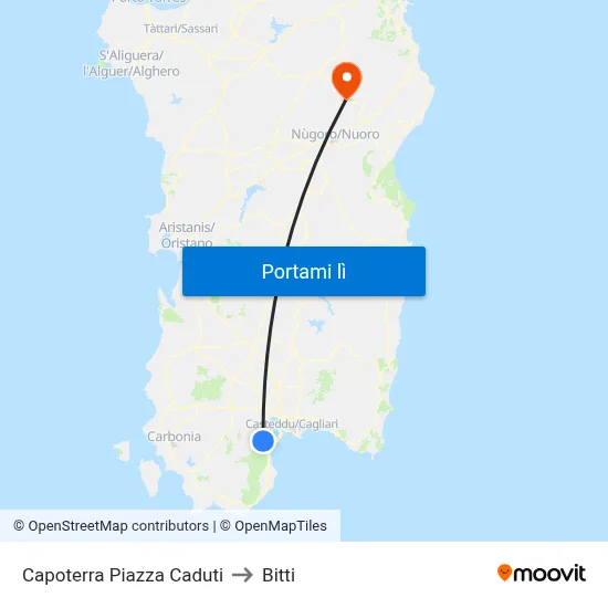 Capoterra Piazza Caduti to Bitti map