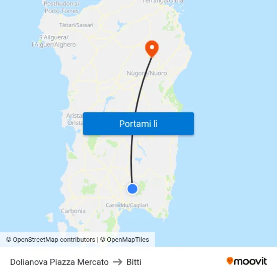 Dolianova Piazza Mercato to Bitti map