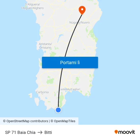 SP 71 Baia Chia to Bitti map