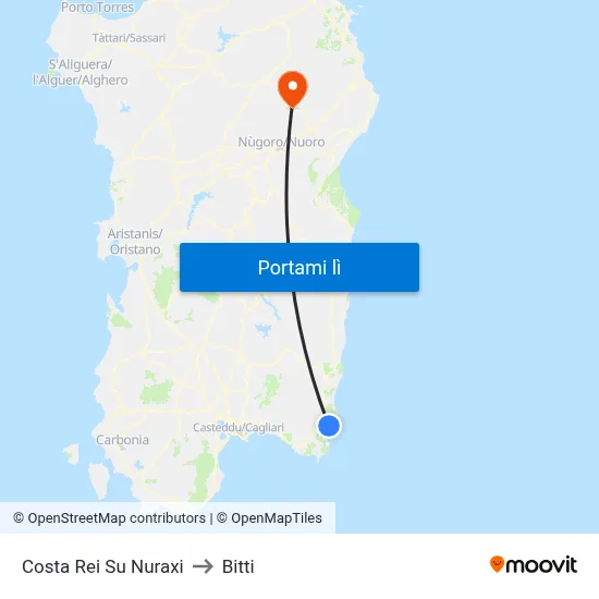 Costa Rei Su Nuraxi to Bitti map