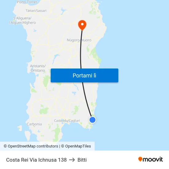 Costa Rei Via Ichnusa 138 to Bitti map