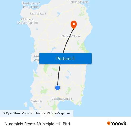 Nuraminis Fronte Municipio to Bitti map