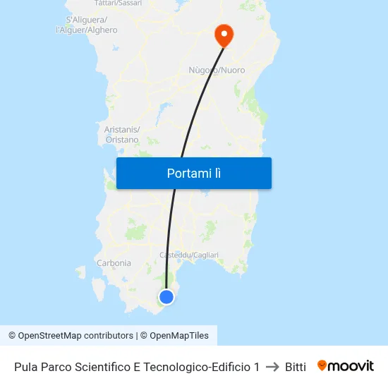 Pula Parco Scientifico E Tecnologico-Edificio 1 to Bitti map