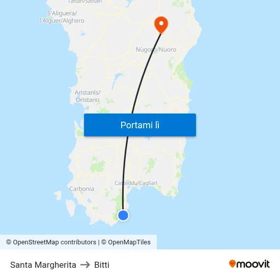 Santa Margherita to Bitti map