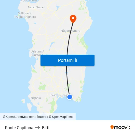 Ponte Capitana to Bitti map