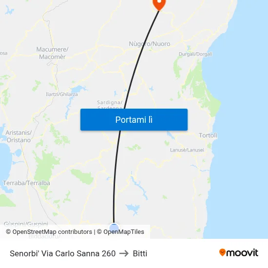 Senorbi' Via Carlo Sanna 260 to Bitti map