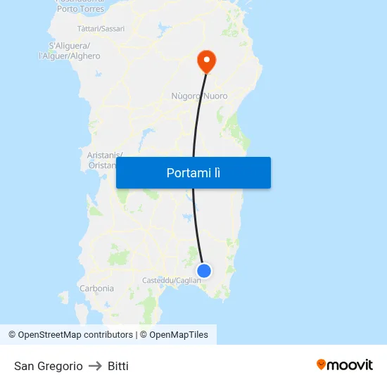 San Gregorio to Bitti map