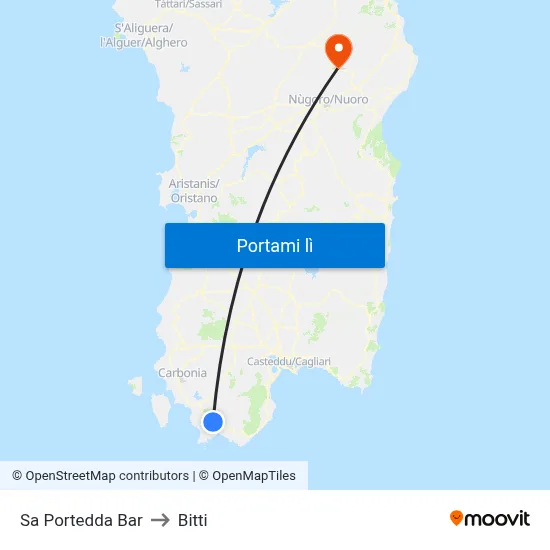 Sa Portedda Bar to Bitti map