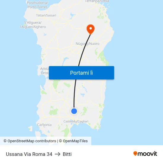 Ussana Via Roma 34 to Bitti map