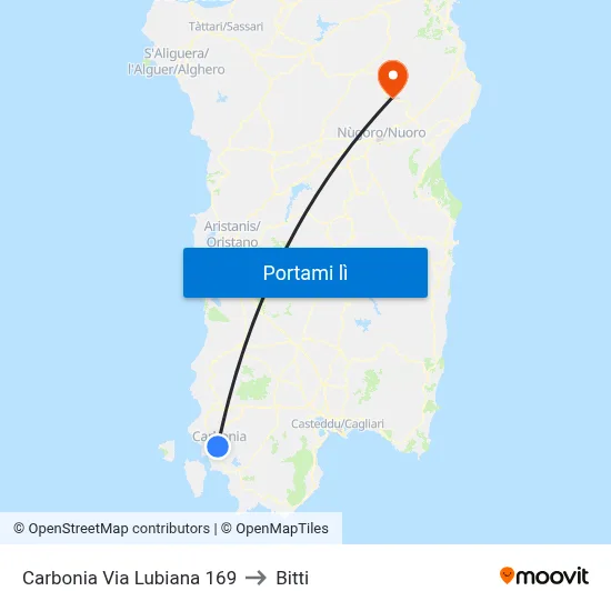 Carbonia Via Lubiana 169 to Bitti map