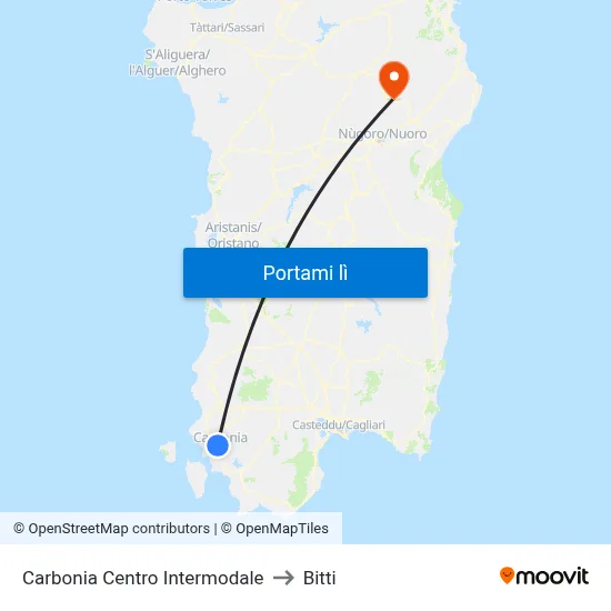 Carbonia Centro Intermodale to Bitti map