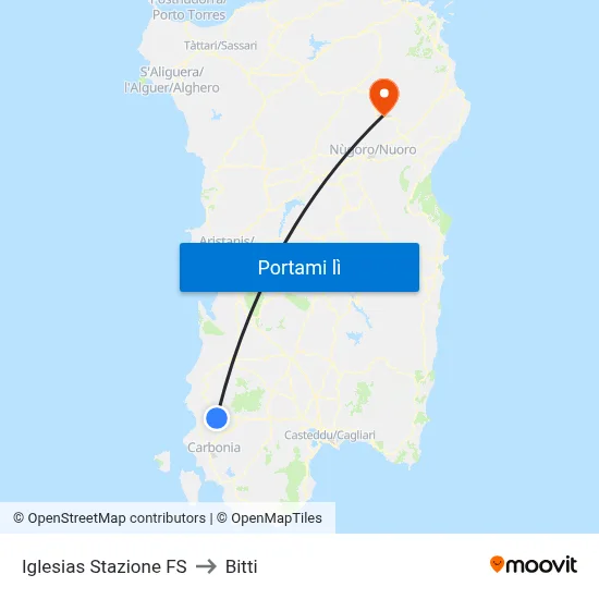 Iglesias Stazione FS to Bitti map