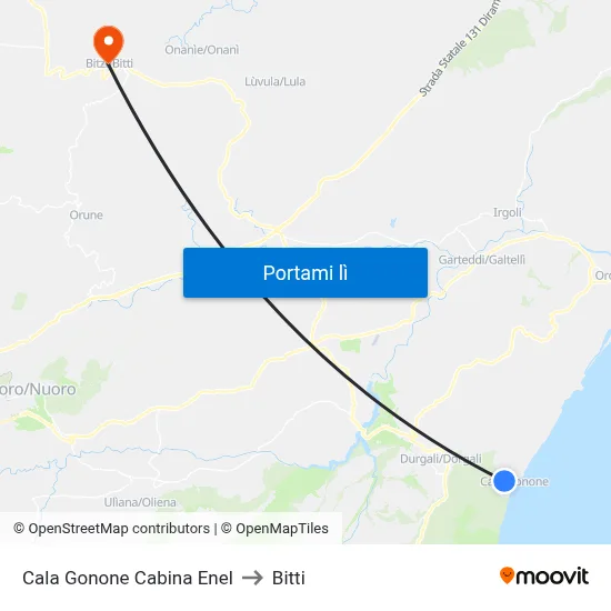Cala Gonone Cabina Enel to Bitti map
