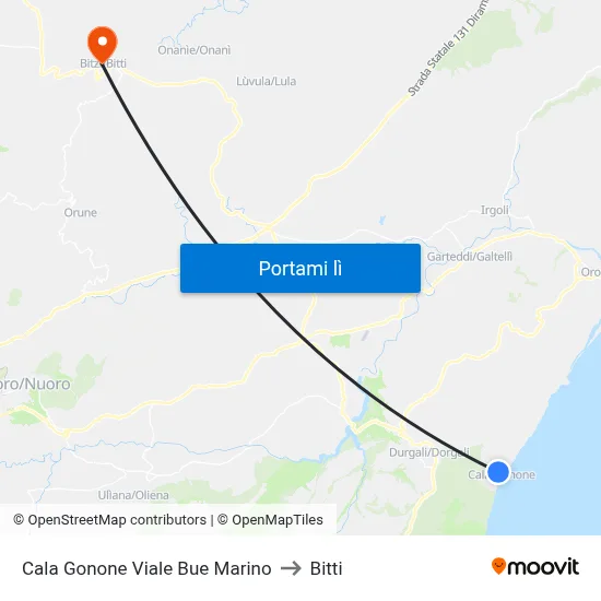 Cala Gonone Viale Bue Marino to Bitti map