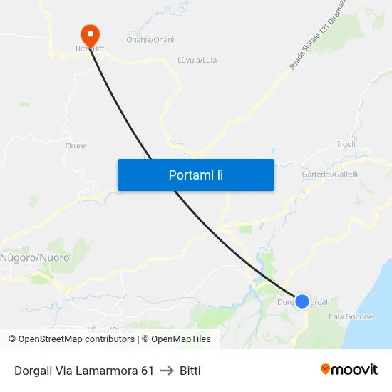 Dorgali Via Lamarmora 61 to Bitti map