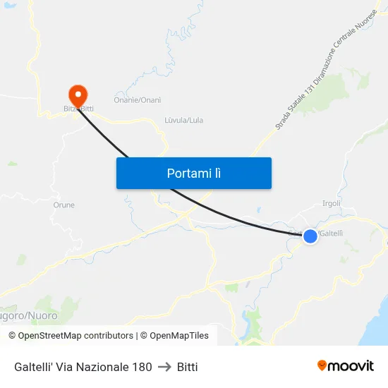 Galtelli' Via Nazionale 180 to Bitti map