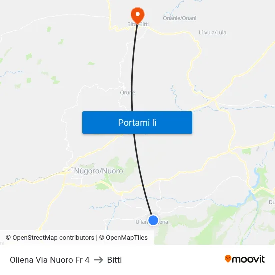 Oliena Via Nuoro Fr 4 to Bitti map
