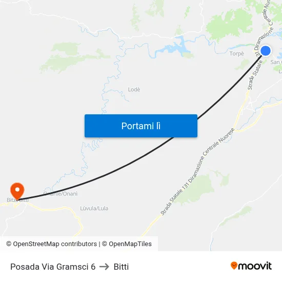 Posada Via Gramsci 6 to Bitti map