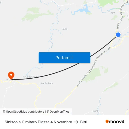 Siniscola Cimitero Piazza 4 Novembre to Bitti map