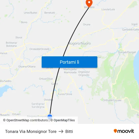 Tonara Via Monsignor Tore to Bitti map
