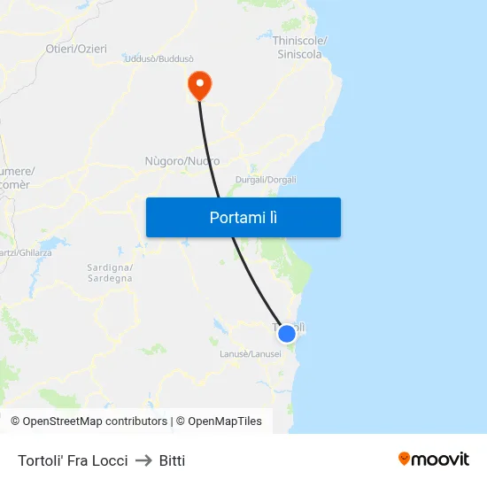 Tortoli' Fra Locci to Bitti map