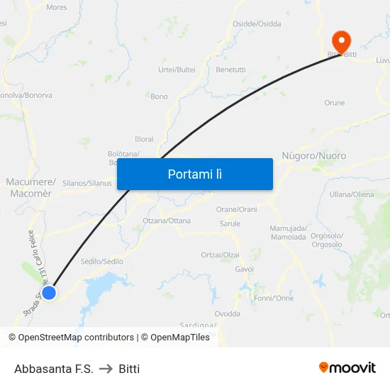 Abbasanta F.S. to Bitti map