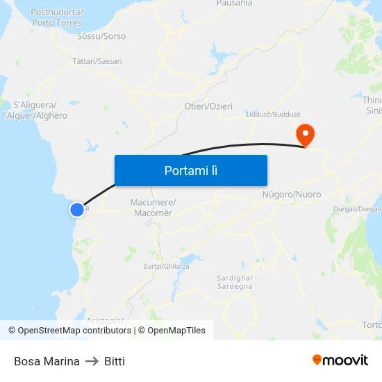 Bosa Marina to Bitti map