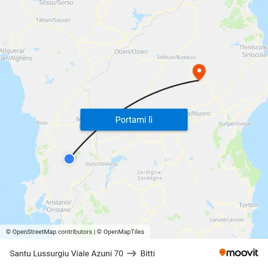 Santu Lussurgiu Viale Azuni 70 to Bitti map