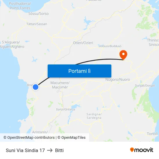 Suni Via Sindia 17 to Bitti map