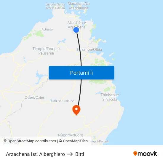 Arzachena Ist. Alberghiero to Bitti map