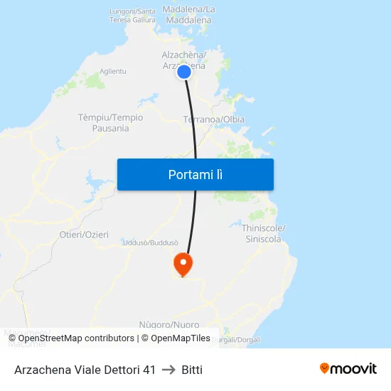 Arzachena Viale Dettori 41 to Bitti map
