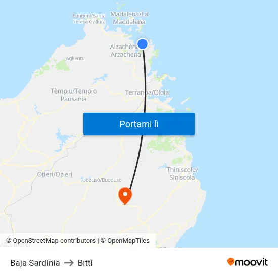 Baja Sardinia to Bitti map