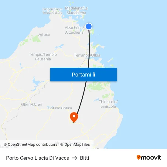 Porto Cervo Liscia Di Vacca to Bitti map