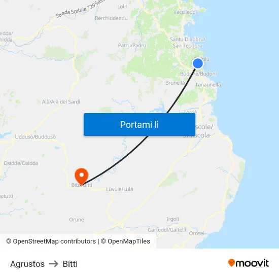 Agrustos to Bitti map