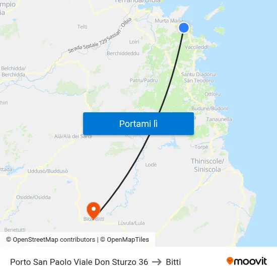 Porto San Paolo Viale Don Sturzo 36 to Bitti map