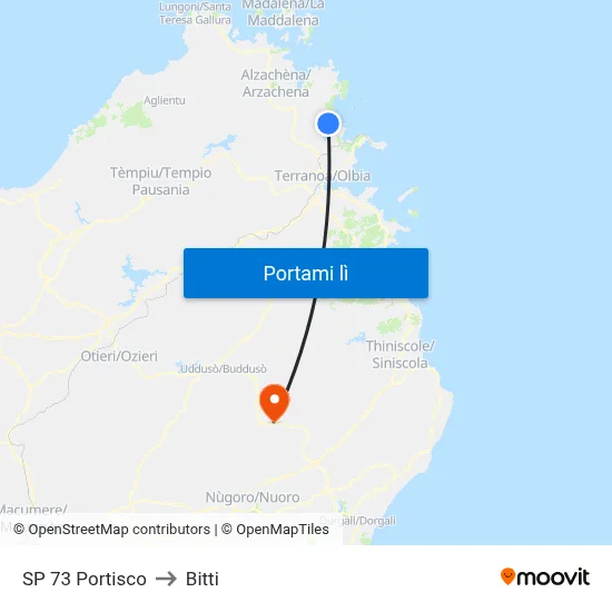 SP 73 Portisco to Bitti map