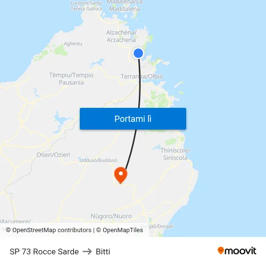 SP 73 Rocce Sarde to Bitti map