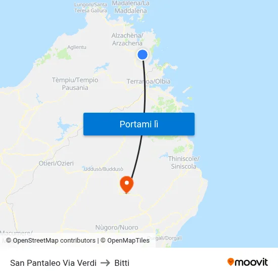 San Pantaleo Via Verdi to Bitti map
