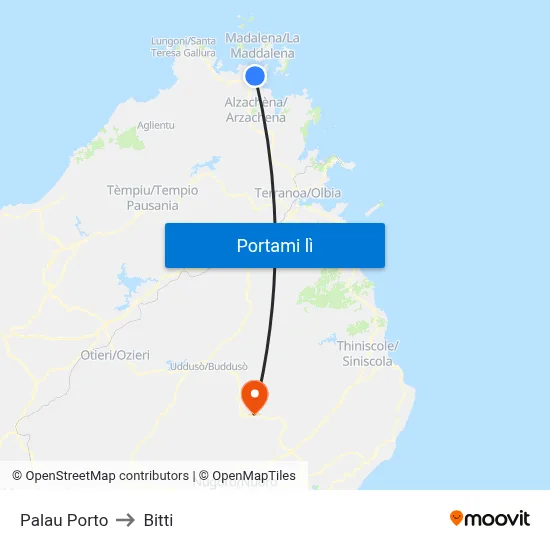 Palau Porto to Bitti map