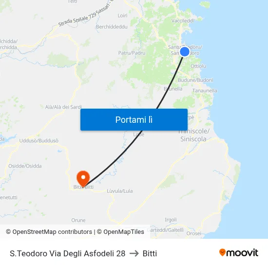 S.Teodoro Via Degli Asfodeli 28 to Bitti map