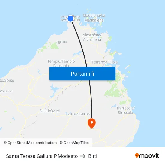 Santa Teresa Gallura P.Modesto to Bitti map