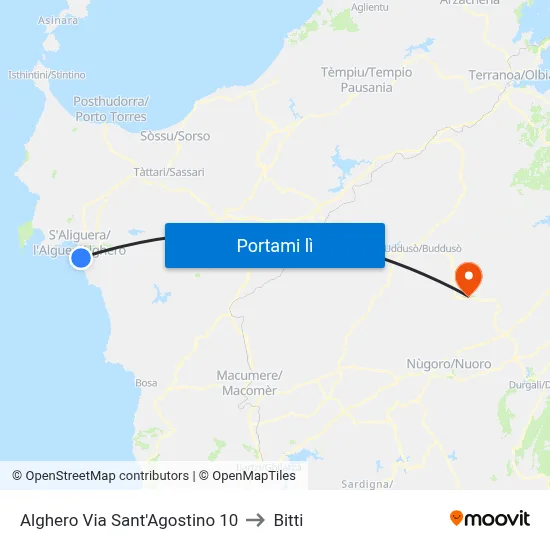 Alghero Via Sant'Agostino 10 to Bitti map