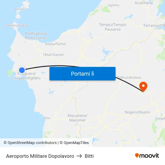 Aeroporto Militare Dopolavoro to Bitti map