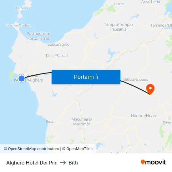 Alghero Hotel Dei Pini to Bitti map