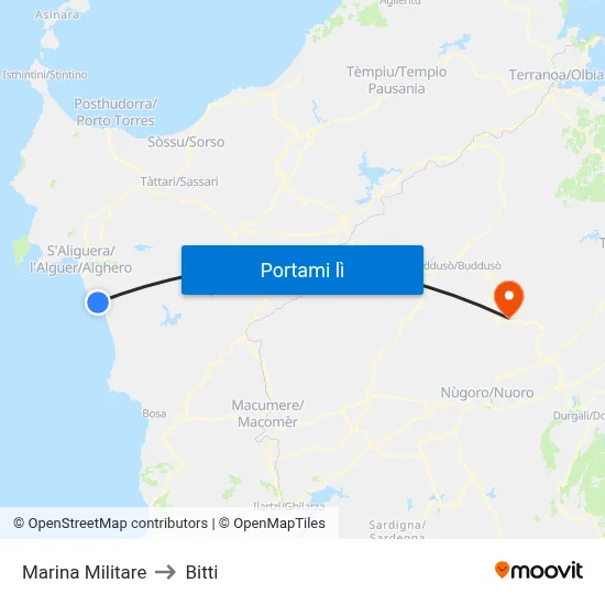 Marina Militare to Bitti map