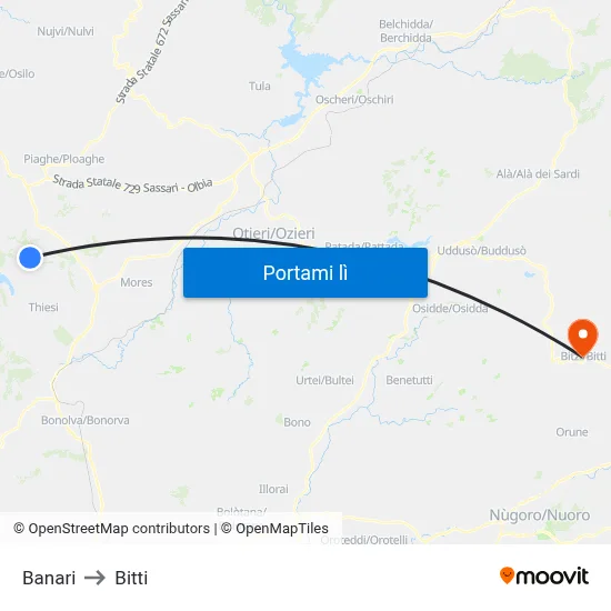 Banari to Bitti map
