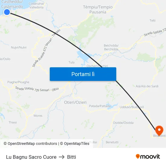 Lu Bagnu Sacro Cuore to Bitti map