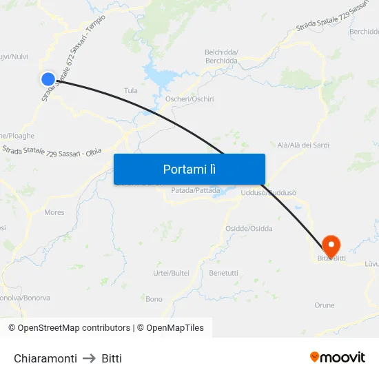 Chiaramonti to Bitti map